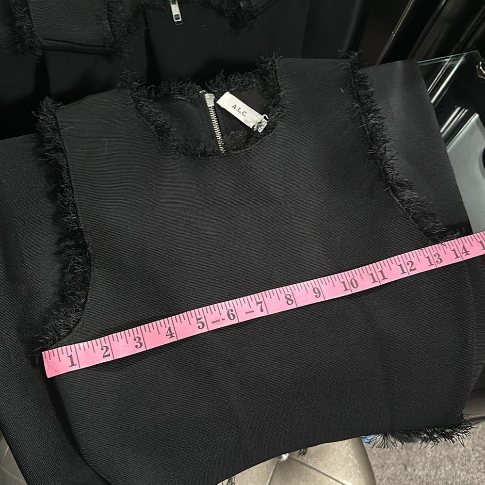 A.L.C Black A-LineFringe Trim Sleeveless Black Midi Dress - Picture 14 of 14